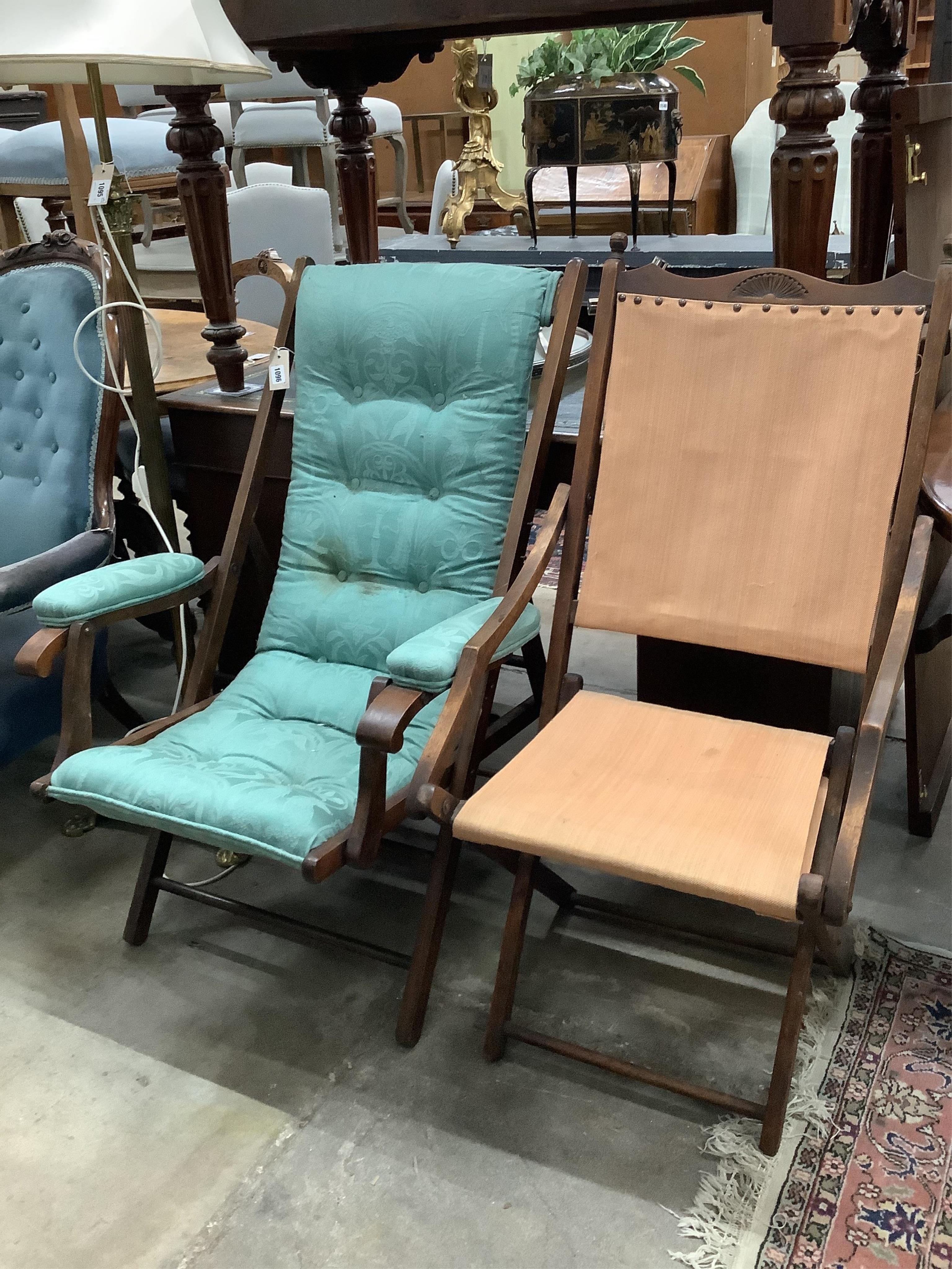 Two Edwardian beech folding garden chairs. Condition - fair